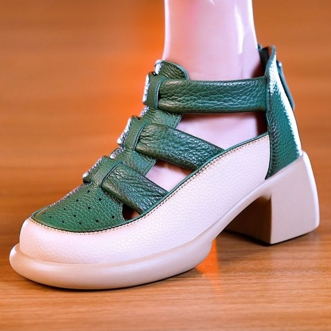 Summer retro chunky heel casual shoes