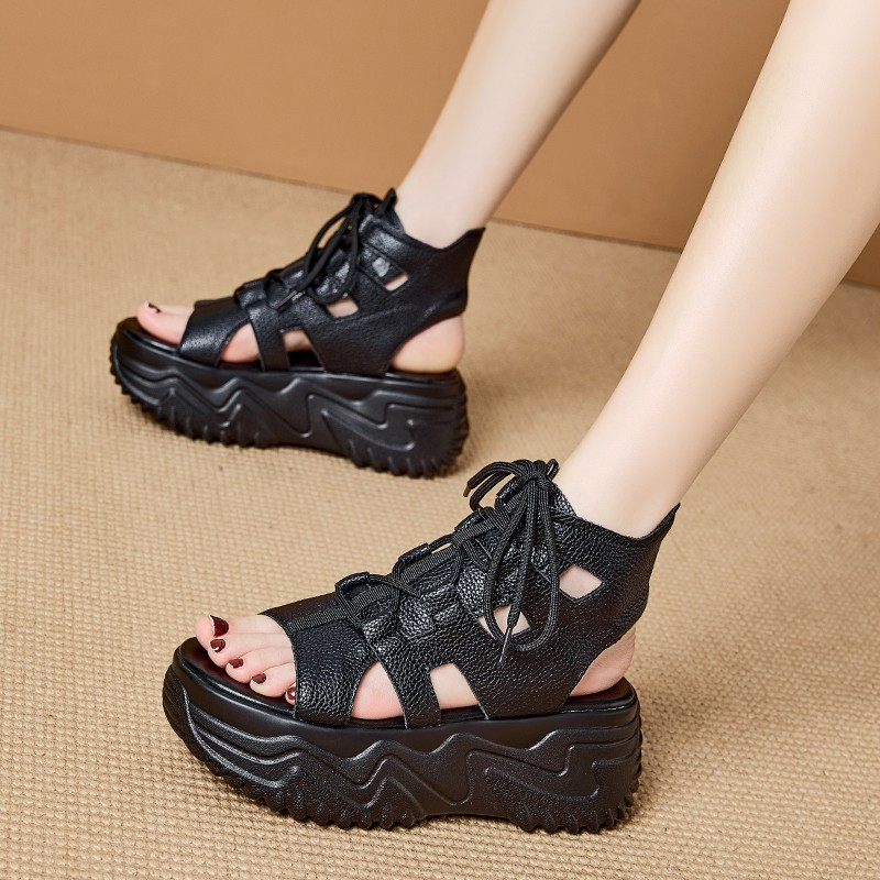 Breathable Leather Platform Sandals