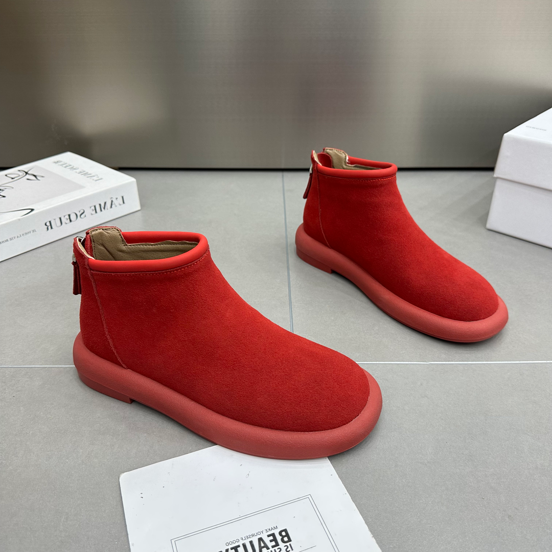 Back zipper versatile comfortable suede leather boots
