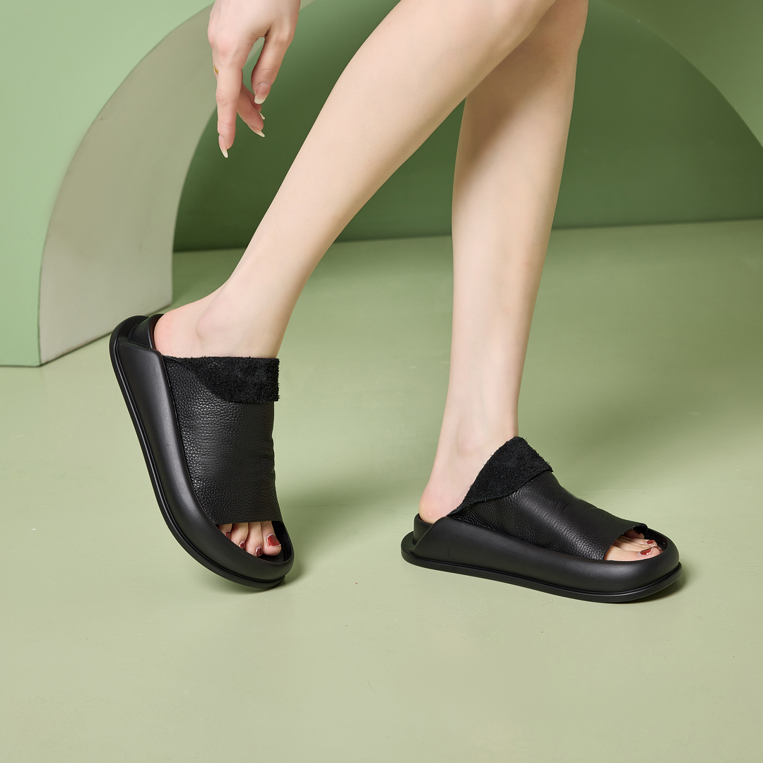 Italian leather platform orthopedic slippers