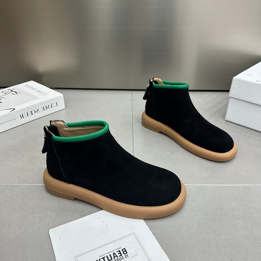 Back zipper versatile comfortable suede leather boots