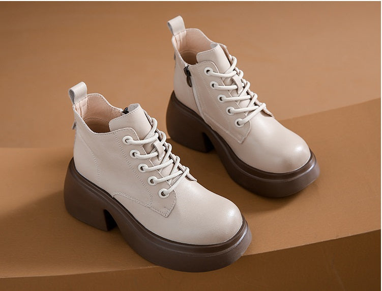 Leather Chunky Heel Orthopedic Boots