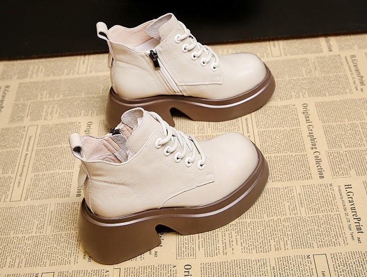 Leather Chunky Heel Orthopedic Boots