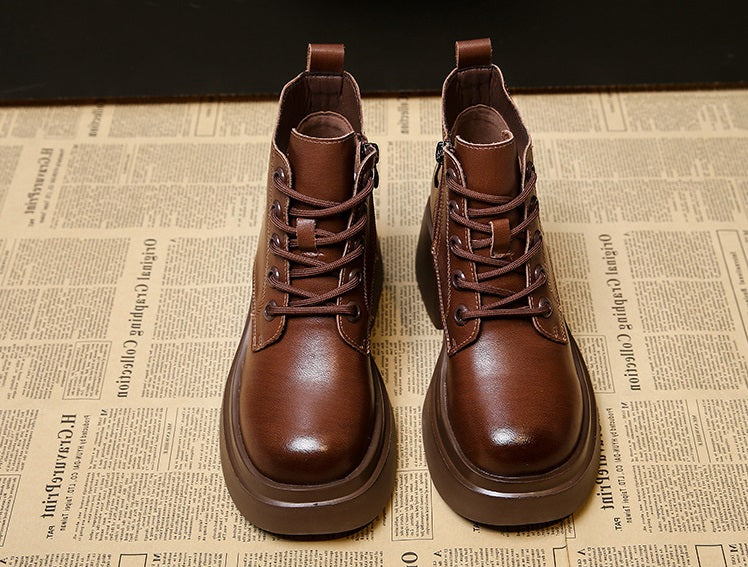 Leather Chunky Heel Orthopedic Boots
