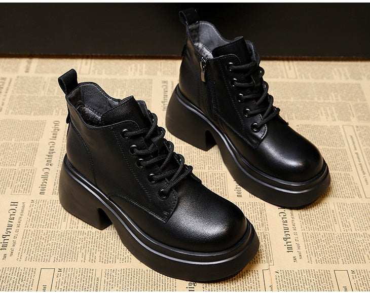 Leather Chunky Heel Orthopedic Boots