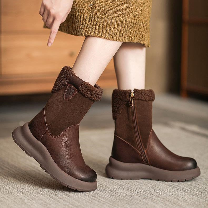 New Comfortable Shearling and Cowhide Leather Ankle Boots