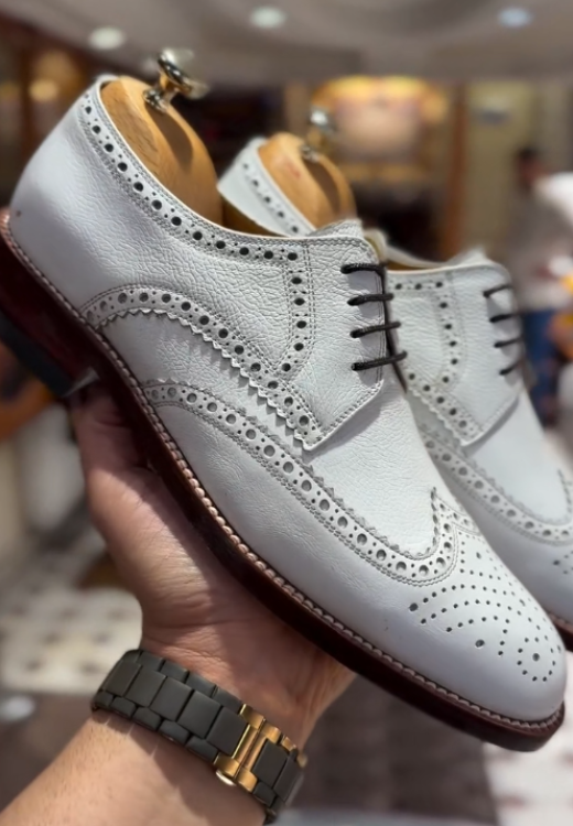Men's white handmade leather shoes