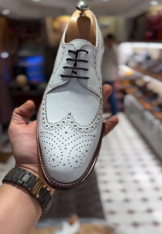 Men's white handmade leather shoes