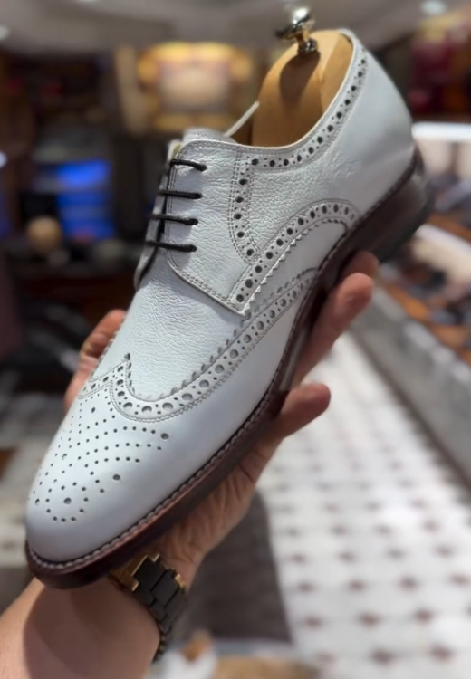 Men's white handmade leather shoes