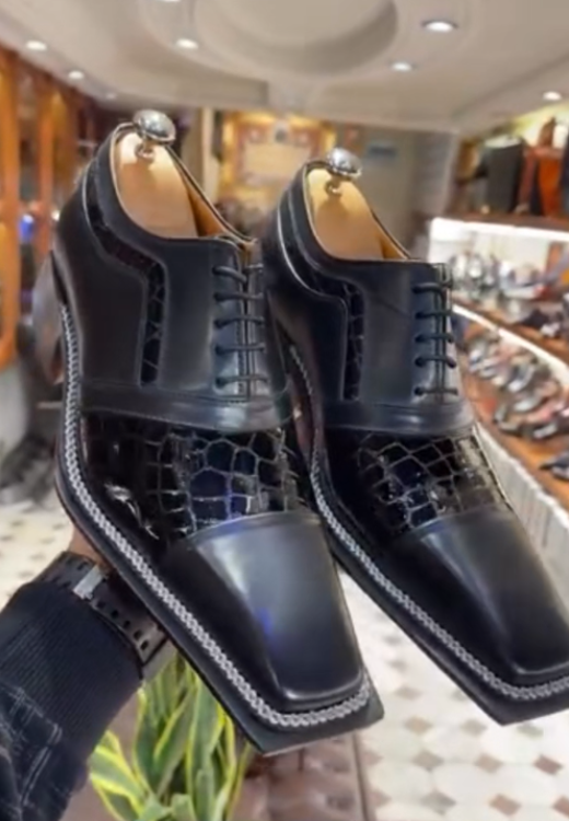 Men's square head and square root streamline leather shoes