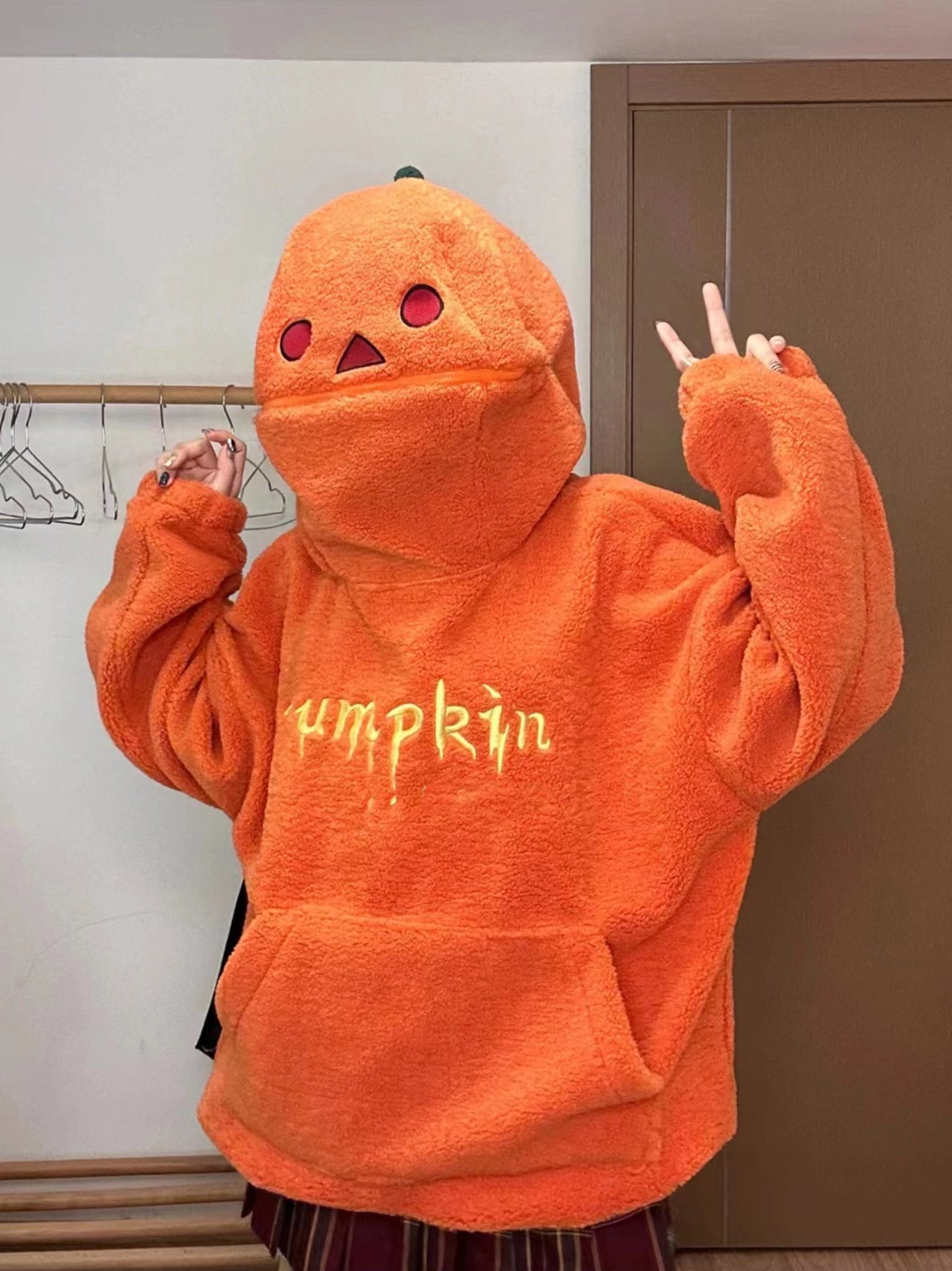 Cute Funny Pumpkin Velvet Hoodie