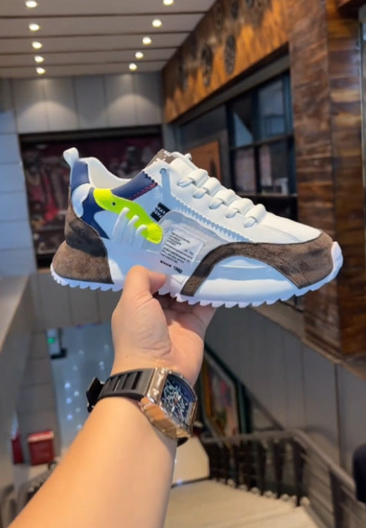 Men's khaki white stitching casual shoes
