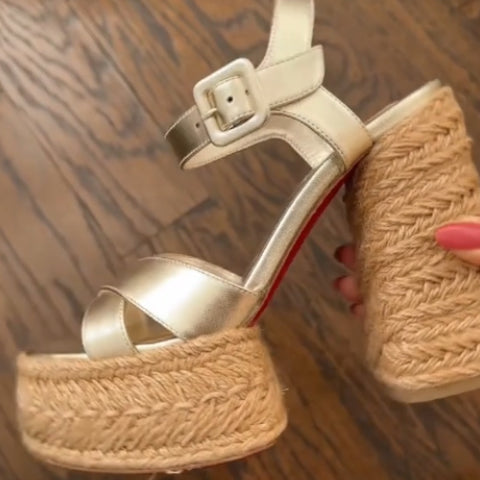 Braided waterproof platform gold sandals