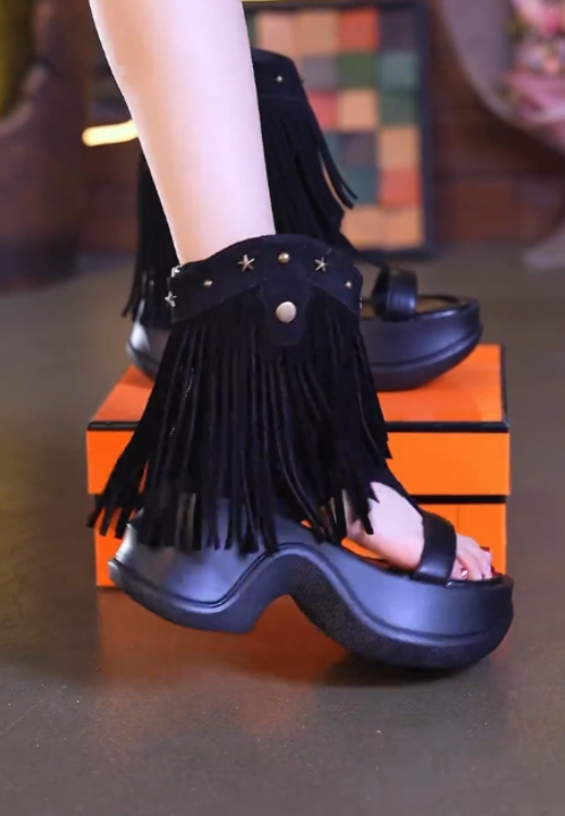 Tassel toe-exposed heightening sandals