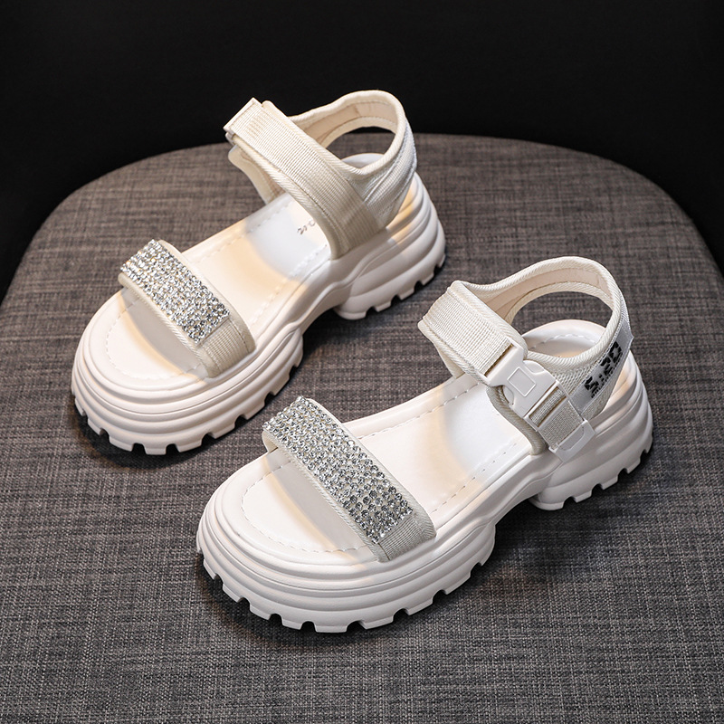 Buckle Diamond Ribbon Velcro Sandals