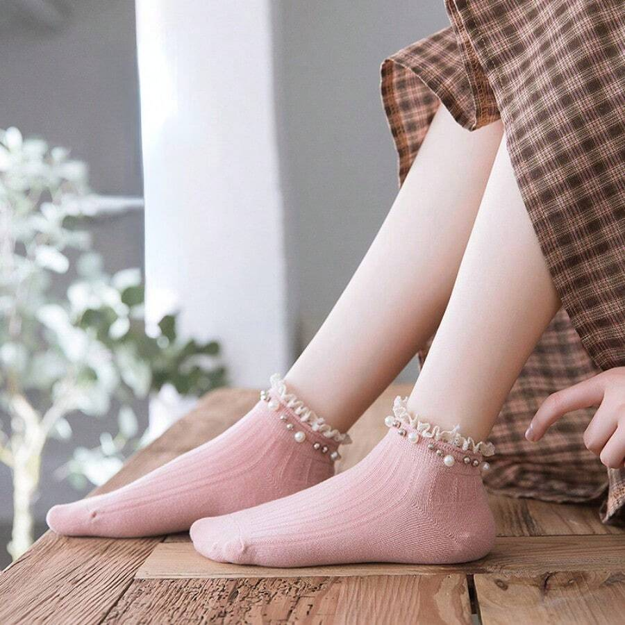 Cotton Pearl Lace Socks