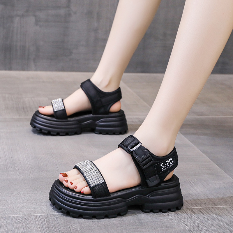 Buckle Diamond Ribbon Velcro Sandals
