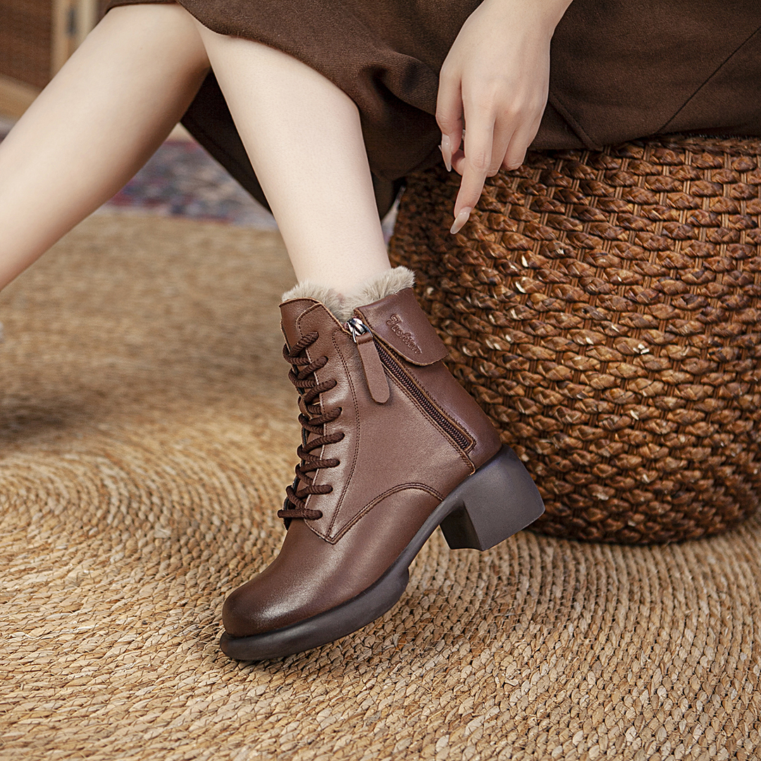 Low Heel Vintage Leather Orthopedic Boots