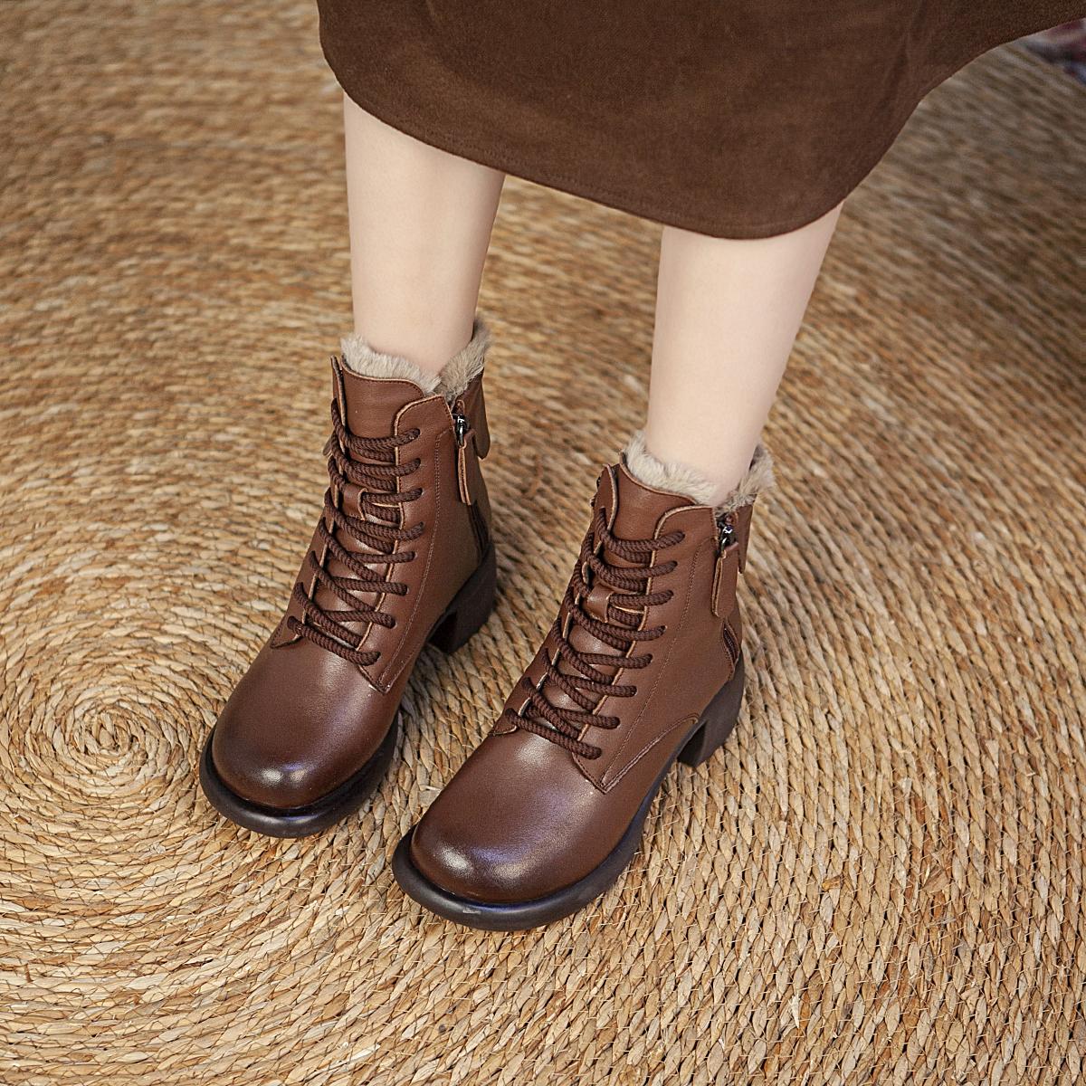 Low Heel Vintage Leather Orthopedic Boots