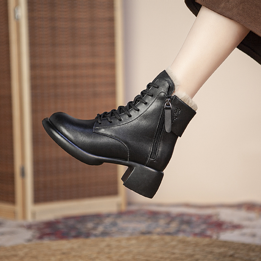Low Heel Vintage Leather Orthopedic Boots