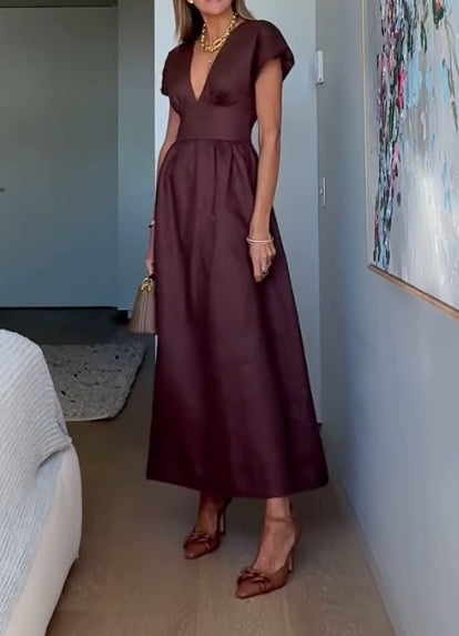 Deep V-waist long dress
