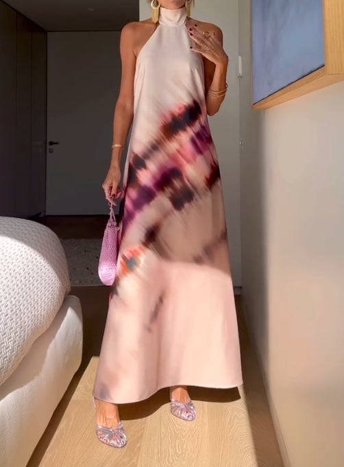 Printed hanging neck backless printed skirt