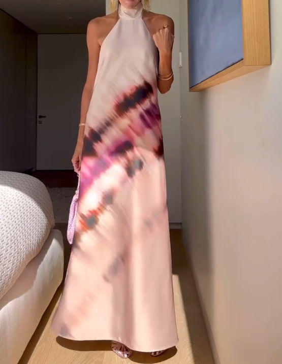 Printed hanging neck backless printed skirt