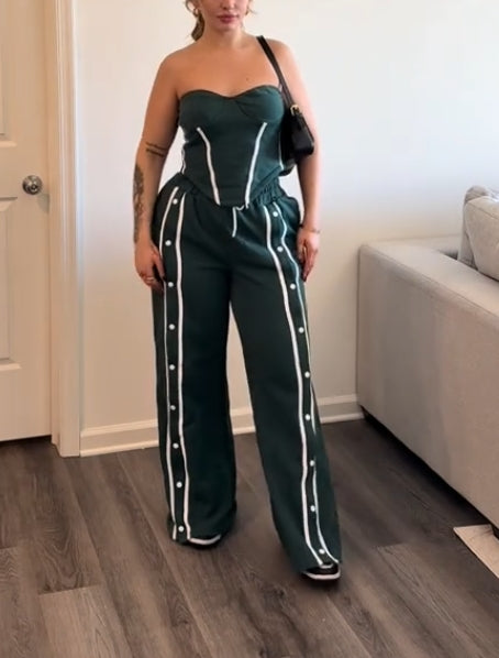 Side Two Stripes Tube Top AndFlare Pants Set