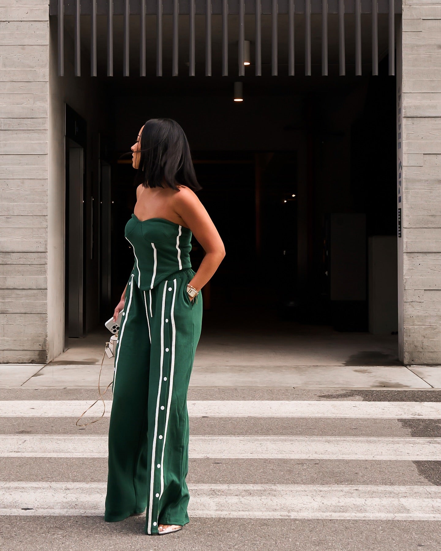 Side Two Stripes Tube Top AndFlare Pants Set