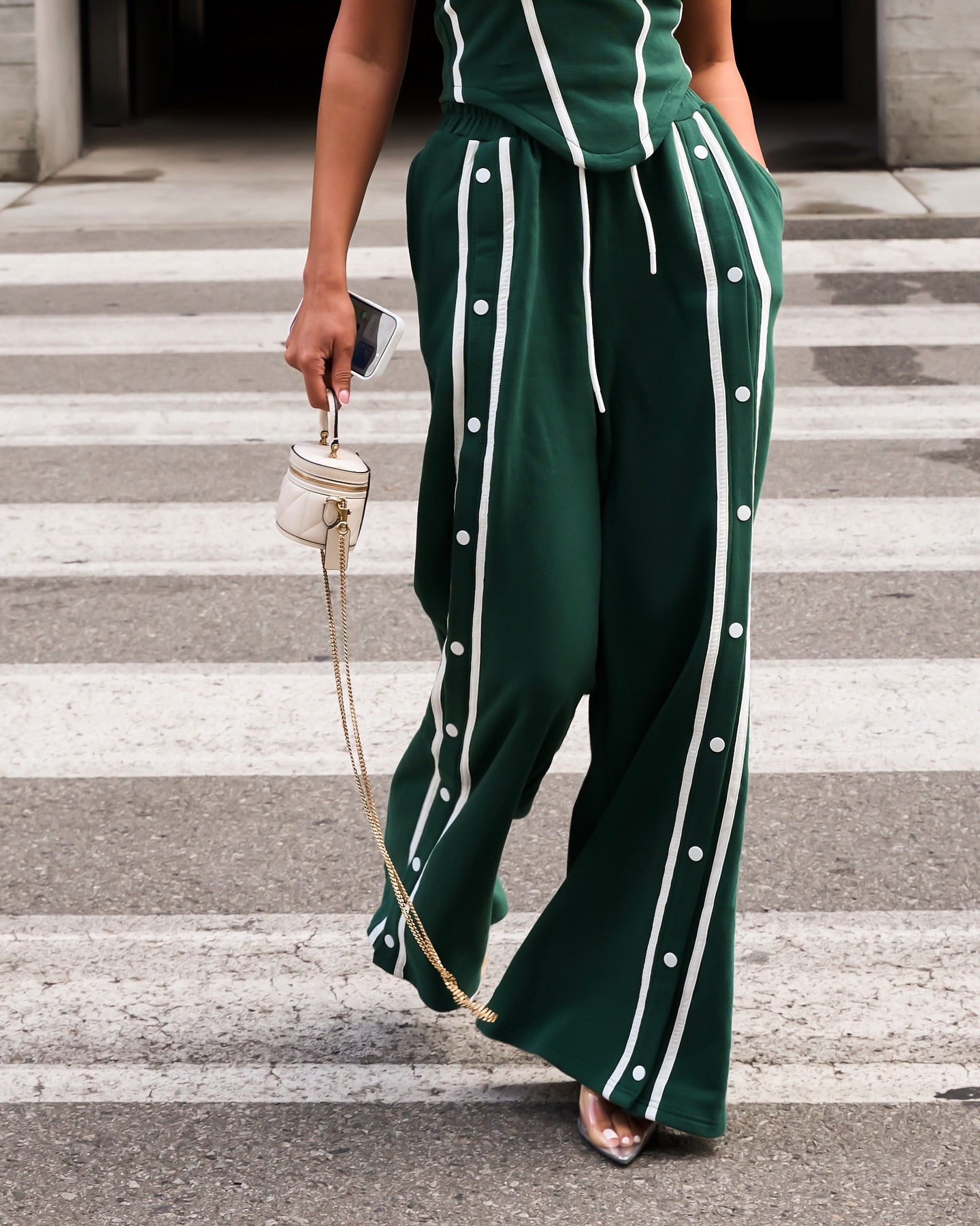 Side Two Stripes Tube Top AndFlare Pants Set