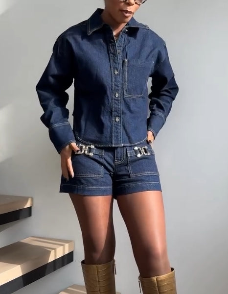 Denim jacket and shorts suit