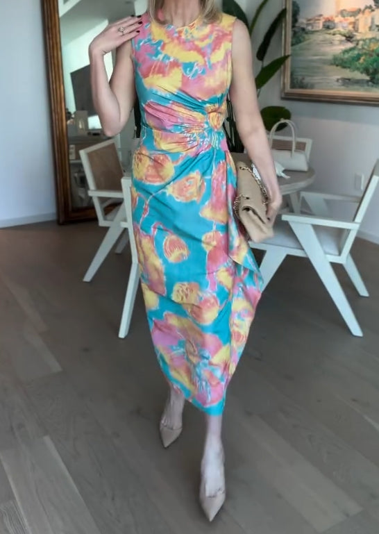 Color printed sleeveless dress