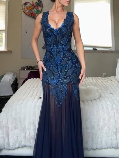 Floor Length V-Neck Gown