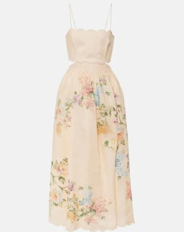 Scallop Cream Midi Dress