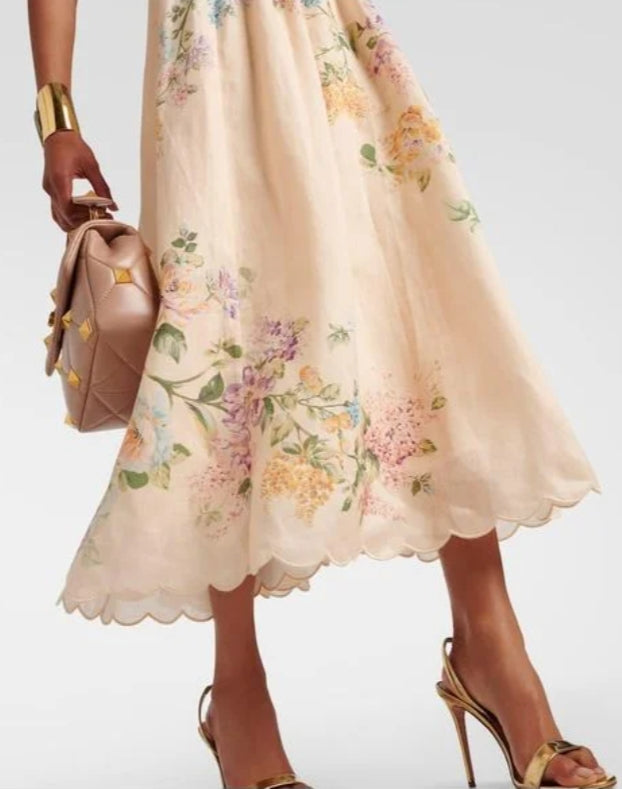 Scallop Cream Midi Dress