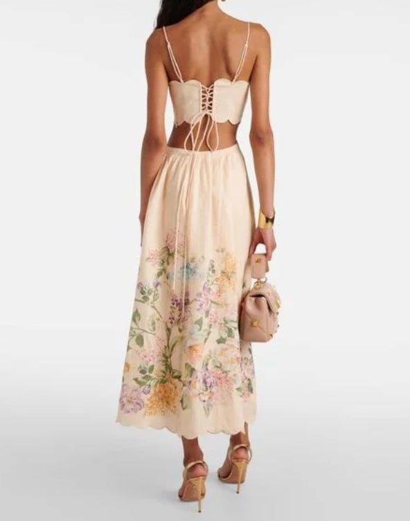Scallop Cream Midi Dress