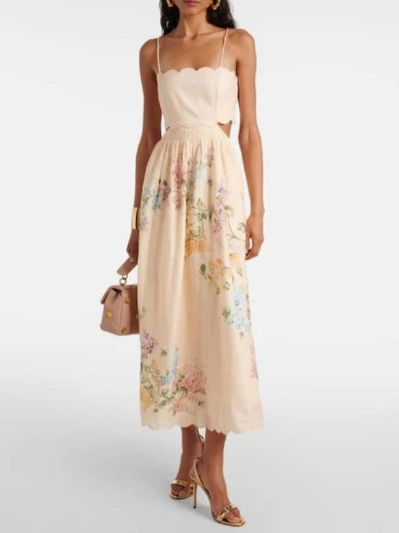 Scallop Cream Midi Dress