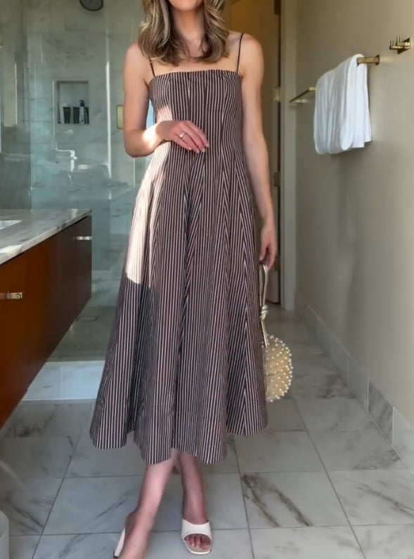 Vertical striped suspender casual loose skirt