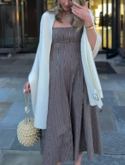 Vertical striped suspender casual loose skirt