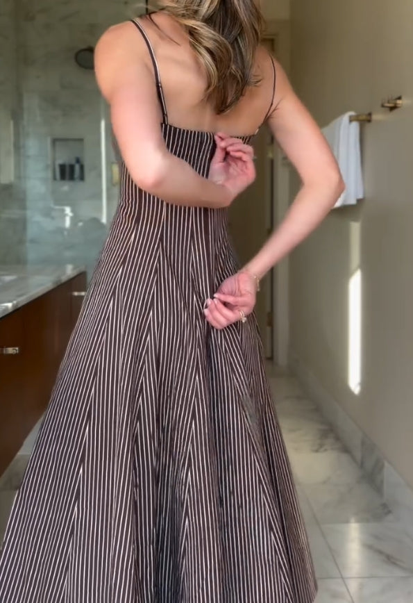 Vertical striped suspender casual loose skirt