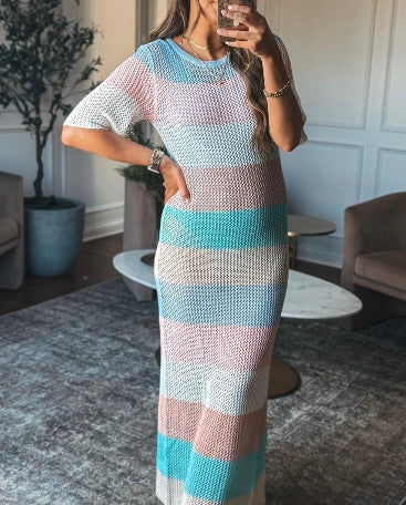 Rainbow Crochet Maxi Dress