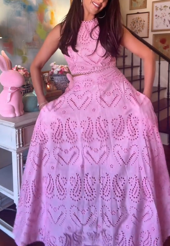 Pink hollow two-piece skirt