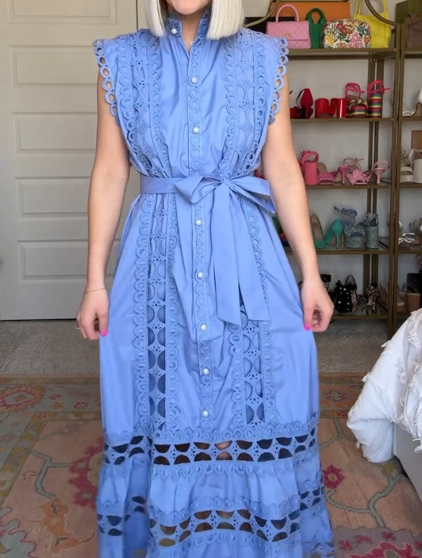 Royal blue openwork casual skirt