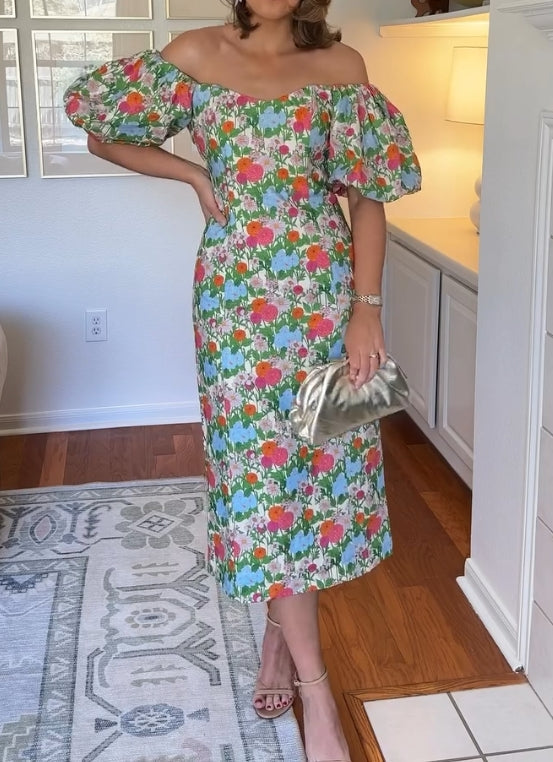 Garden one-shoulder wedding guest dress