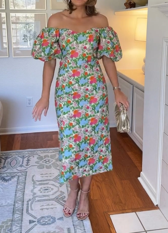 Garden one-shoulder wedding guest dress