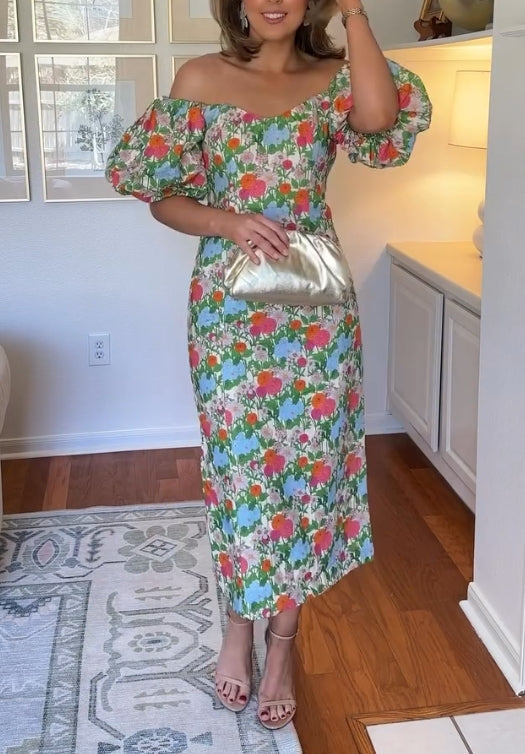 Garden one-shoulder wedding guest dress