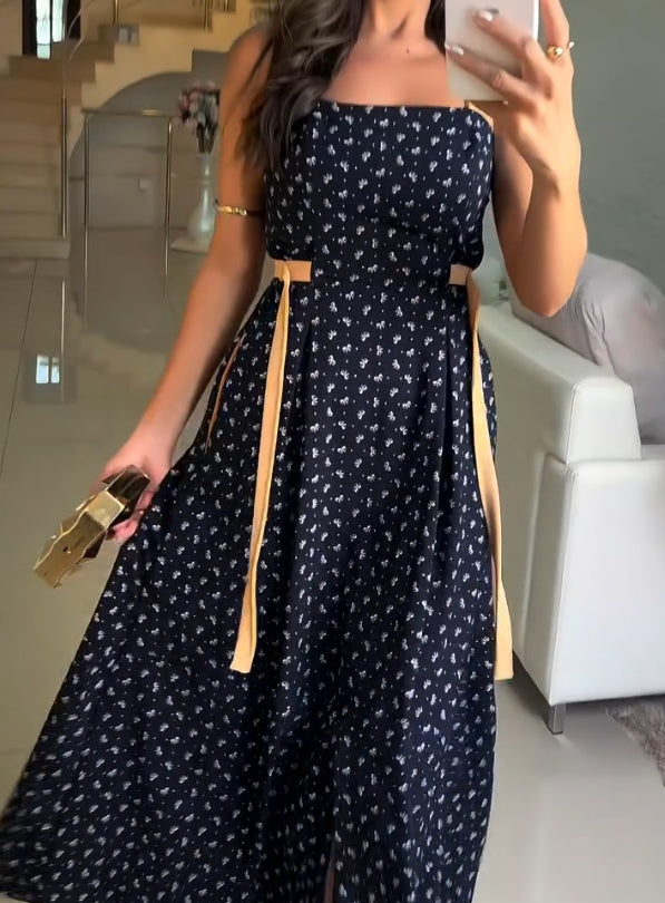 Bow print suspender casual skirt