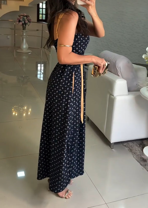 Bow print suspender casual skirt