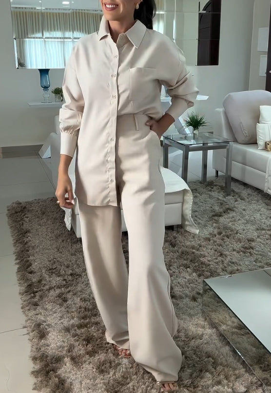 Solid color casual shirt suit