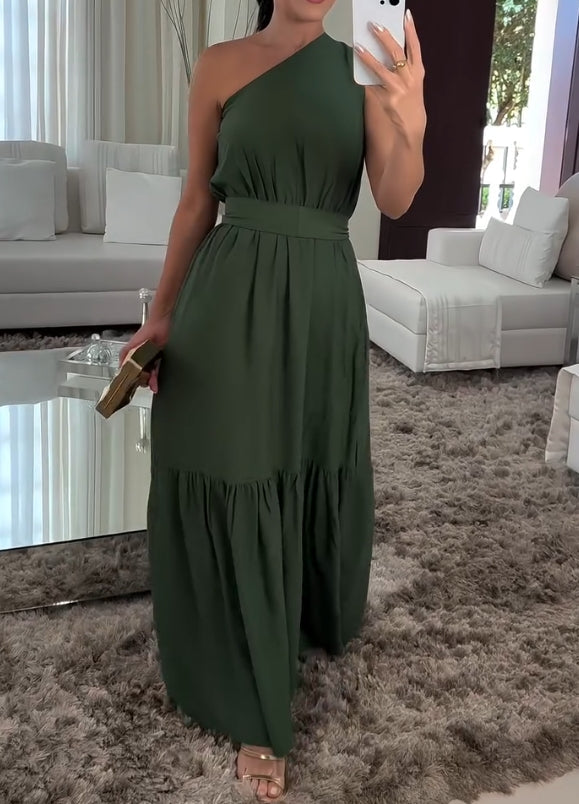Solid color one-shoulder casual skirt